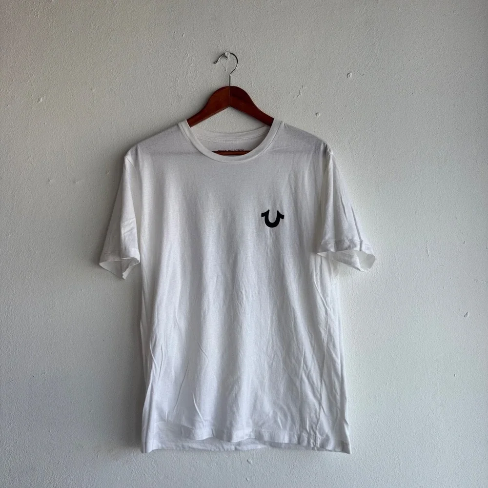 True‎ Religion Mens Size Large Graphic Tshirt White Logo Back Print